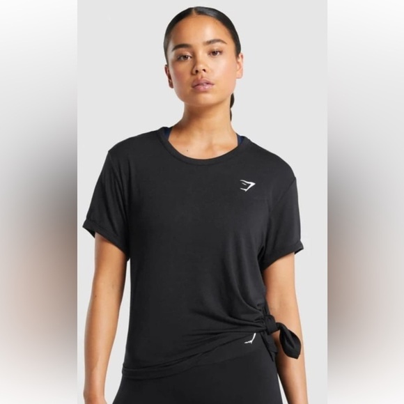 Gymshark Tops - Gymshark Essential Tee Asymmetrical Split Side Knot Tie Black Size Small T-Shirt